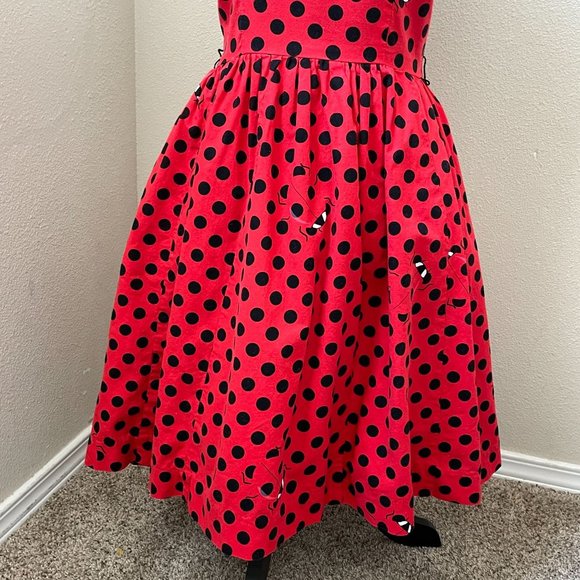 Bea & Dot Modcloth Dress Ladybug Polka Dot Sleevless V Neck Flare Retro Women XS - Picture 11 of 16
